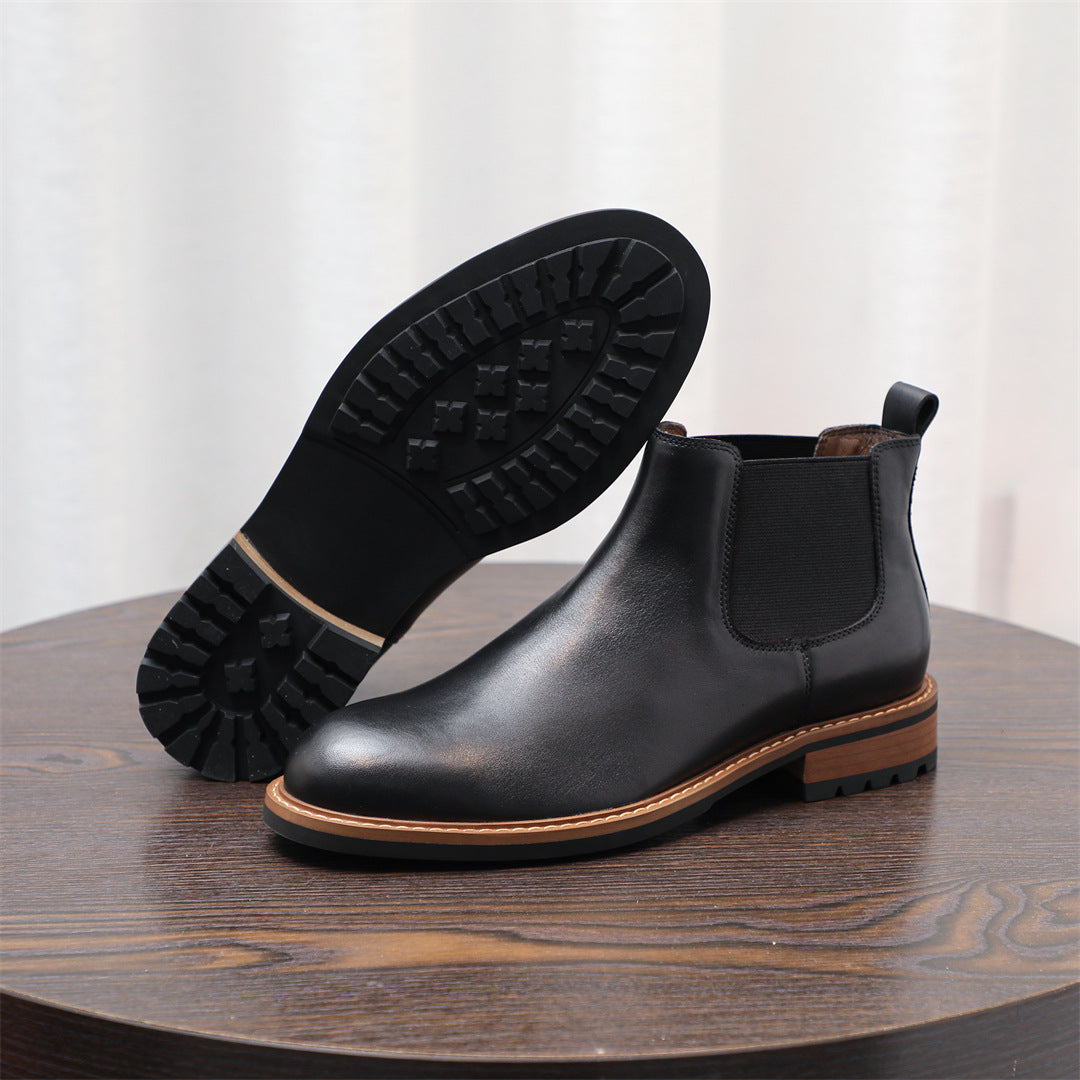 Men's Leather Contrast Welt Lug Sole Chelsea Dress Boots