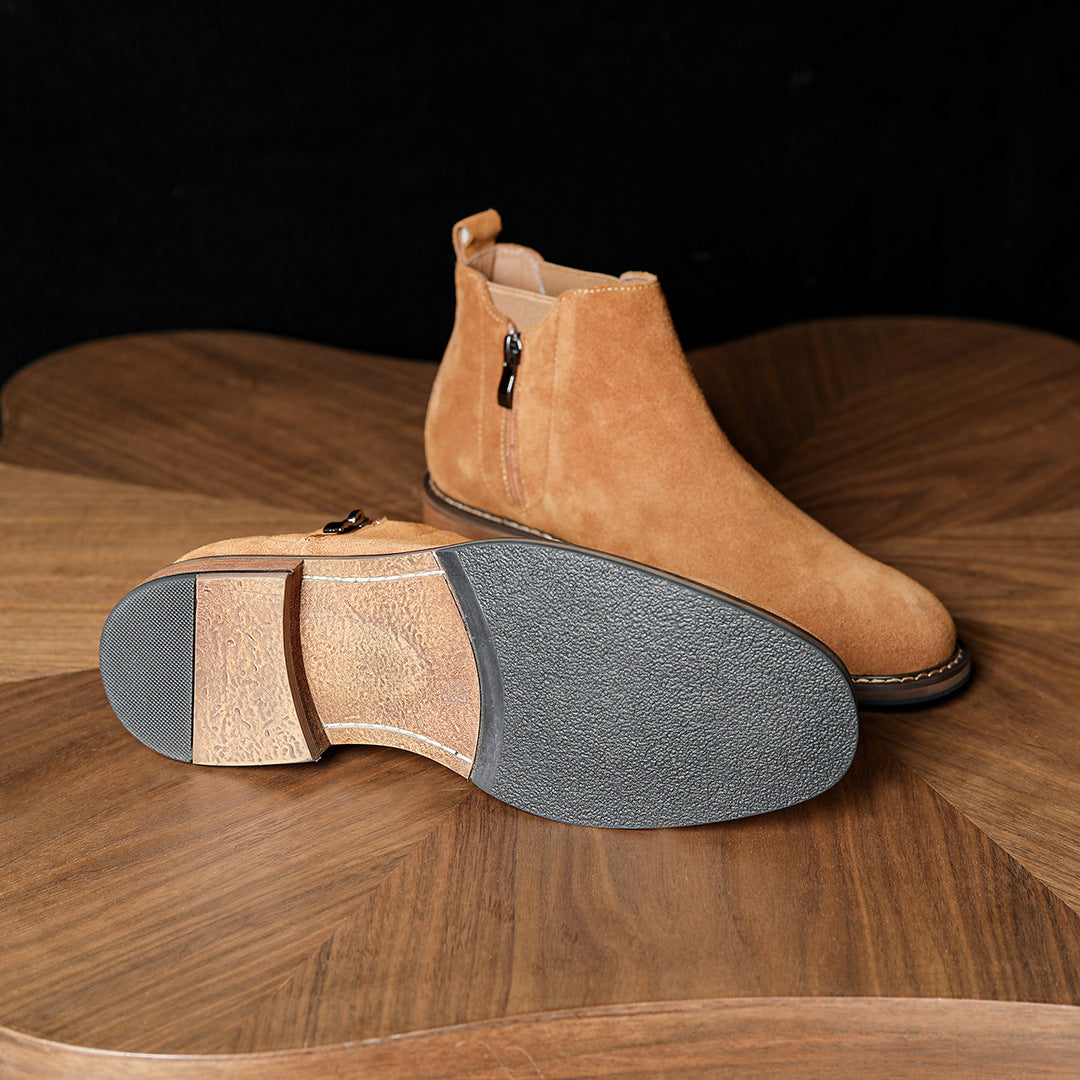 Men's Suede Plain Toe Side-Zip Chelsea Ankle Boots