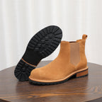 Round Plain Toe Suede Contrast-Welt Chelsea Boots for Men