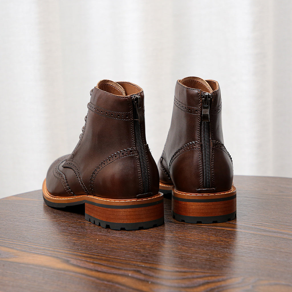 Wingtip Brogue Leather Derby Ankle Boots for Men