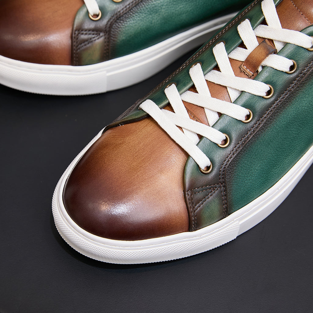 Men's Premium Two-Tone Patina Leather Sneakers