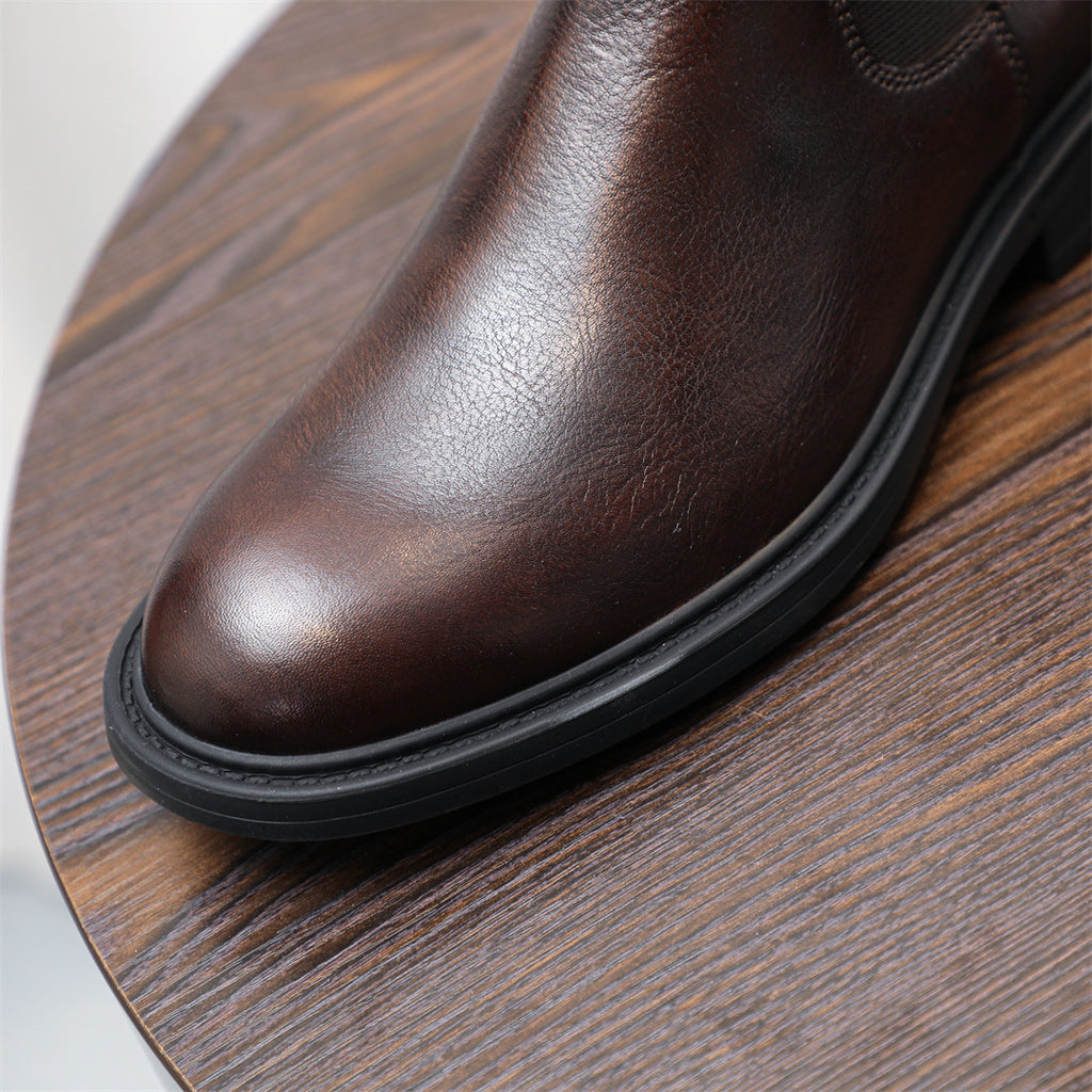 Men's Leather Plain Toe Elastic Gore Chelsea Dress Boots