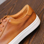 Men's leather sneakers, brown/cognac, leather toe and white sole edge