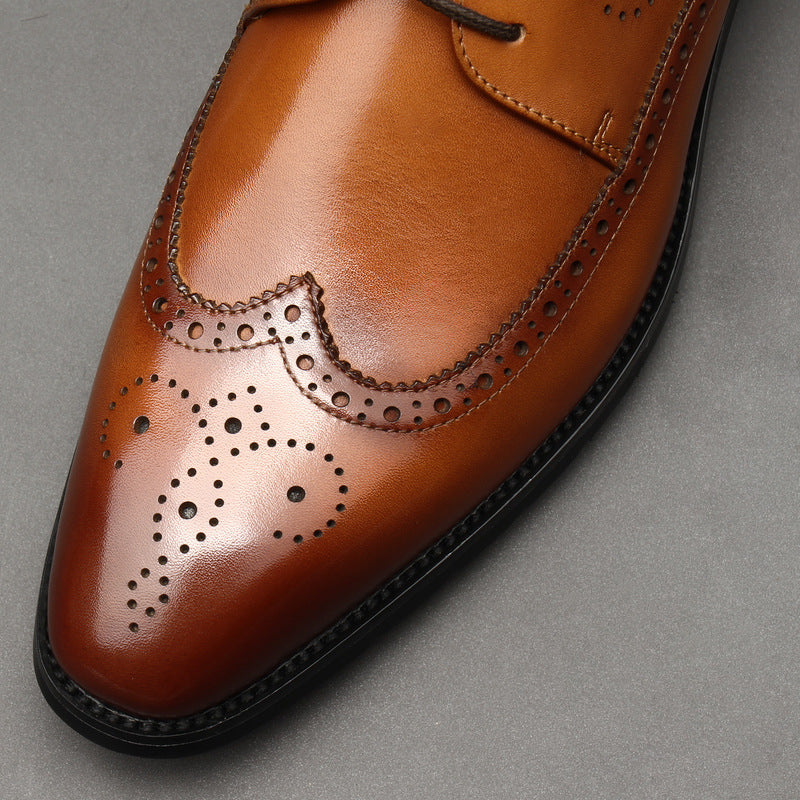 all leather men's Brogue dress shoes Business Lace-up Derby shoes