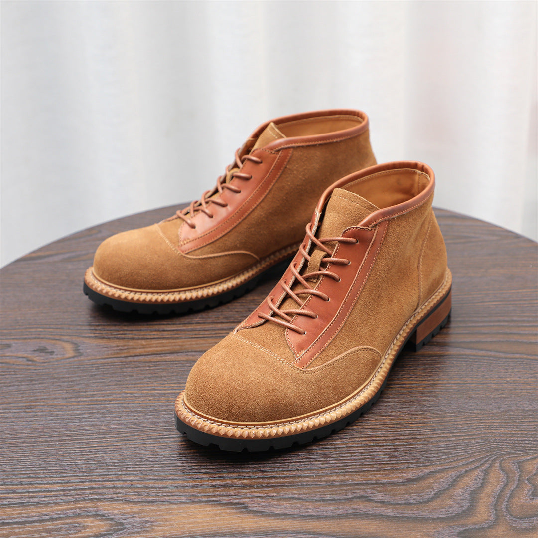 Men's Suede Leather-Trim Lug Sole Lace-Up Ankle Boots