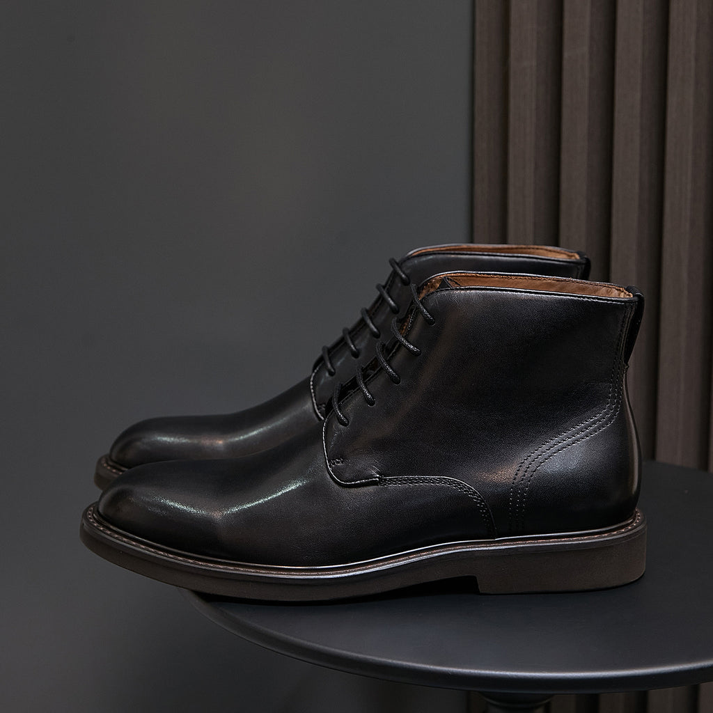 Plain Toe Leather Derby Ankle Boots for Men