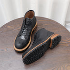 Men's Leather Textured Cap Toe Lug Sole Lace-Up Boots