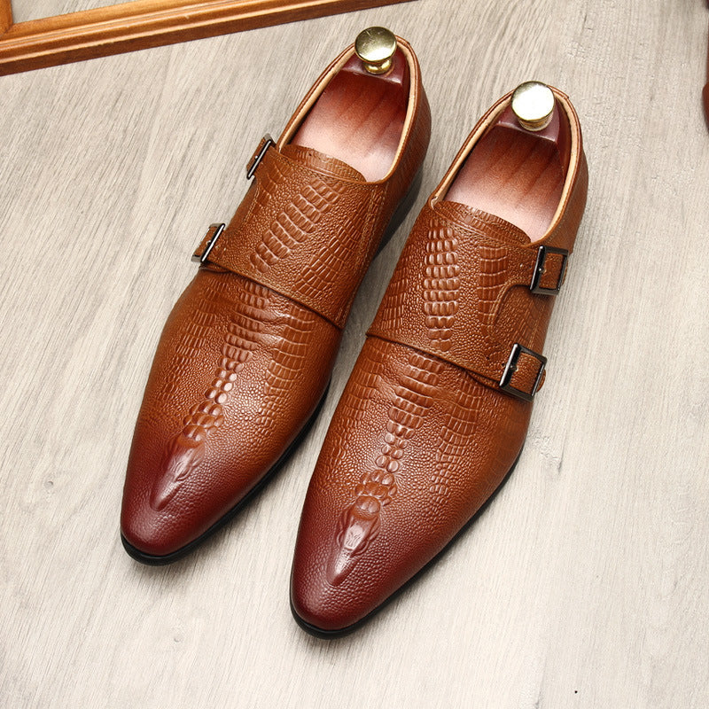 Men's Scaly Twin-Buckle Shoes: Fashion Elite-Groomsman Dress Shoes