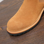 Round Plain Toe Suede Contrast-Welt Chelsea Boots for Men