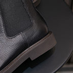 Men's pointed-toe Chelsea dress boots, black side panel with elastic gore and rubber sole
