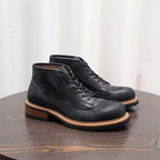 Men's Leather Textured Cap Toe Lug Sole Lace-Up Boots