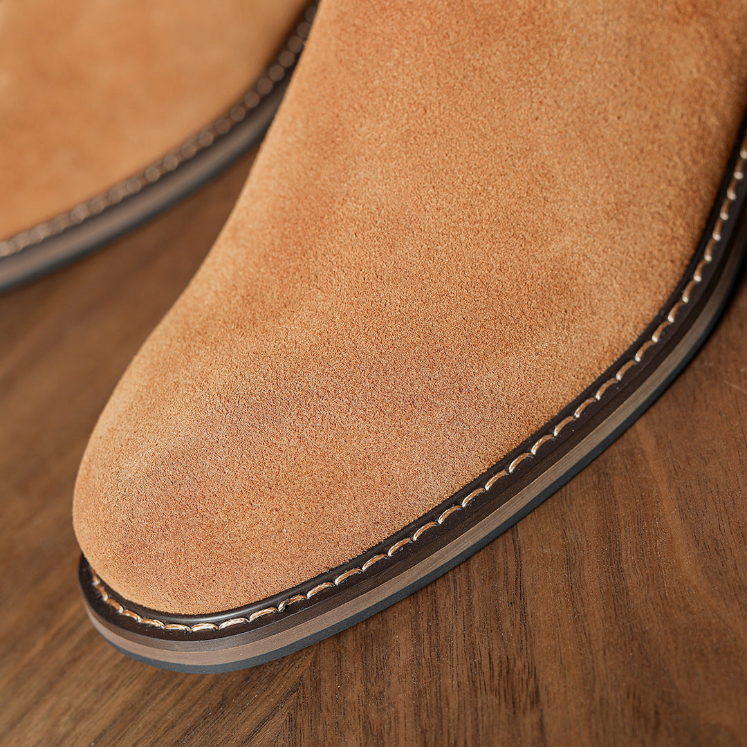 Men's Suede Plain Toe Side-Zip Chelsea Ankle Boots