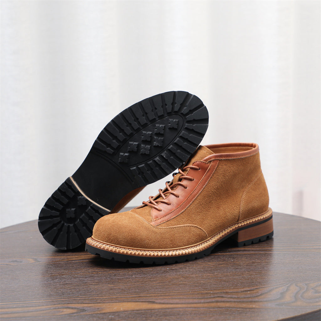 Men's Suede Leather-Trim Lug Sole Lace-Up Ankle Boots