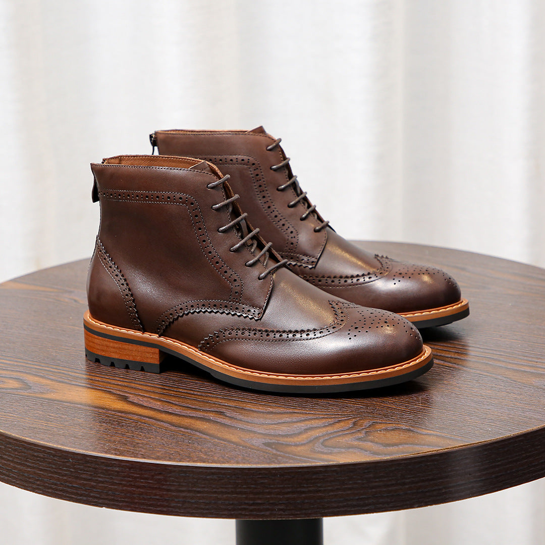 Men's Leather Wingtip Brogue Back-Zip Ankle Dress Boots