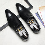Brogue Slip-On Men's Business Casual Loafers Pointed Toe Dress Shoes