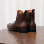Pointed Plain Toe Leather Chelsea Boots for Men
