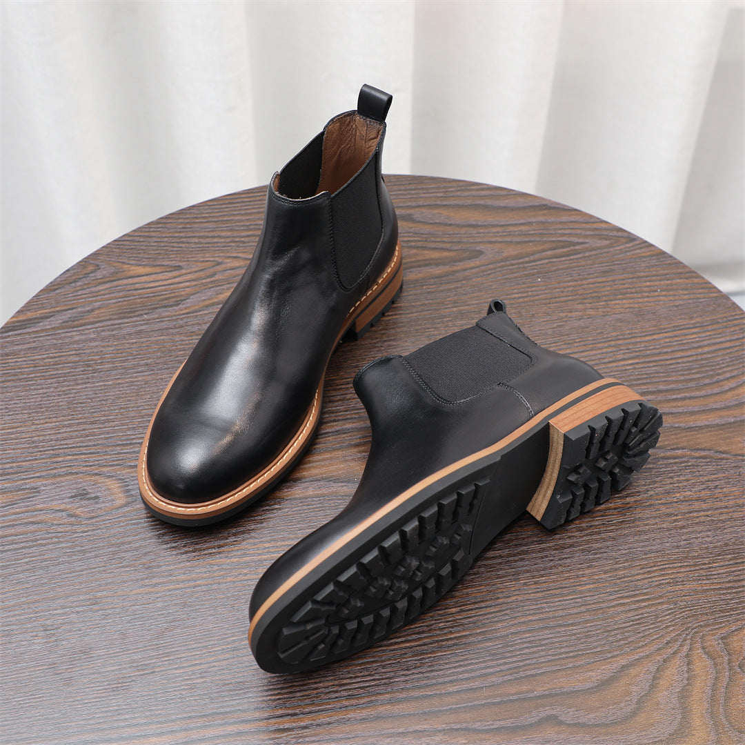 Men's Leather Contrast Welt Lug Sole Chelsea Dress Boots