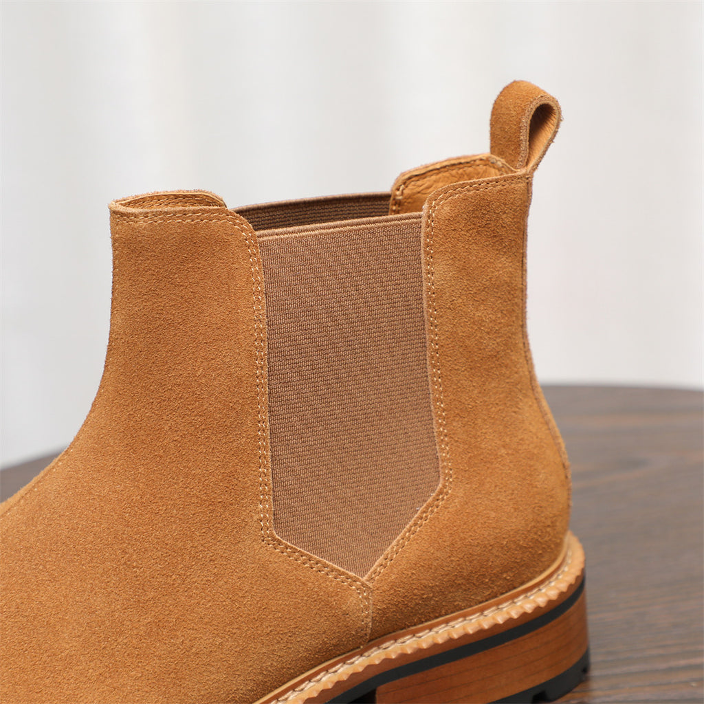 Round Plain Toe Suede Contrast-Welt Chelsea Boots for Men
