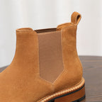 Round Plain Toe Suede Contrast-Welt Chelsea Boots for Men