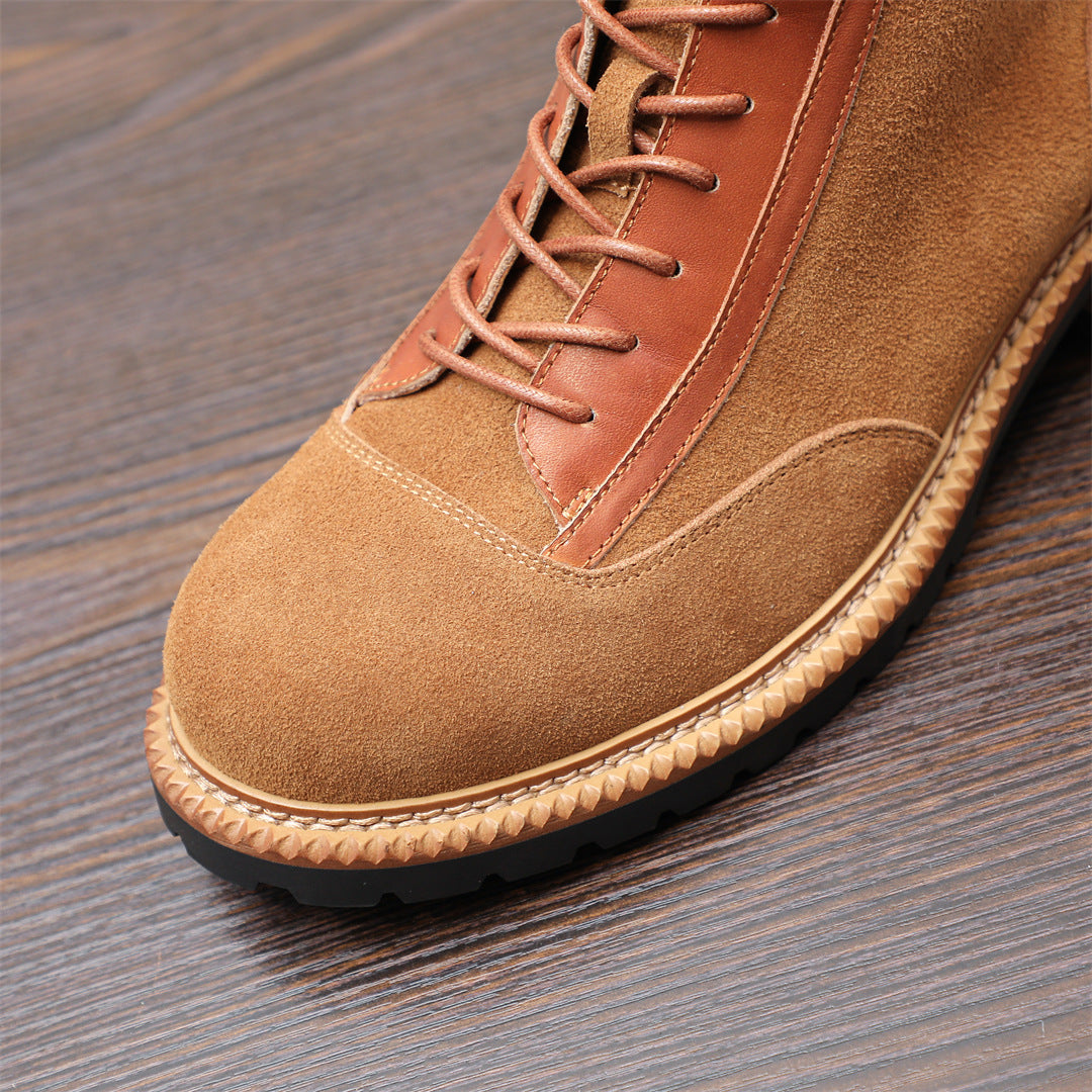 Men's Suede Leather-Trim Lug Sole Lace-Up Ankle Boots