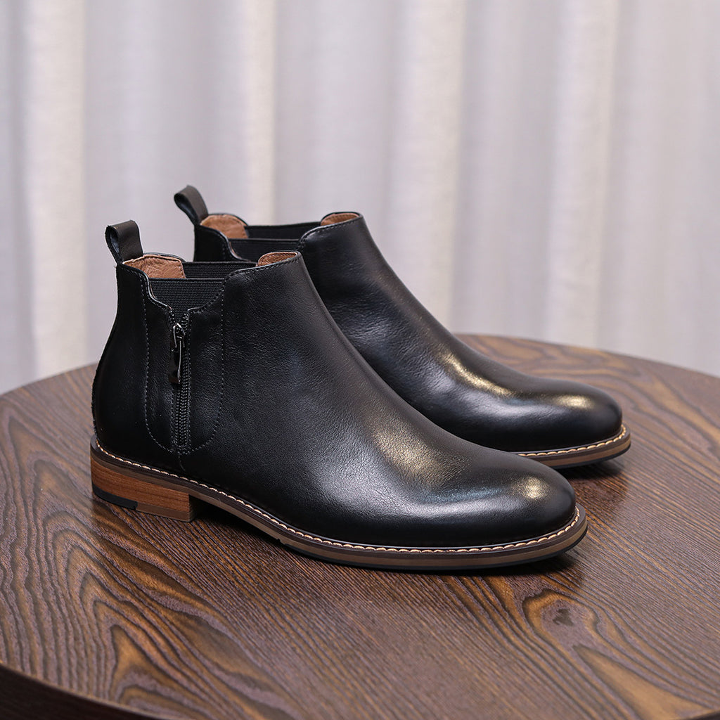 Men's Leather Plain Toe Side-Zip Chelsea Dress Boots
