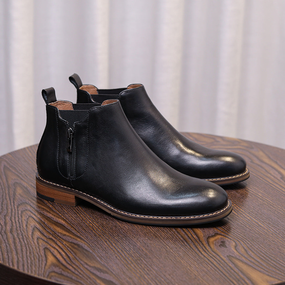 Men's Leather Plain Toe Side-Zip Chelsea Dress Boots