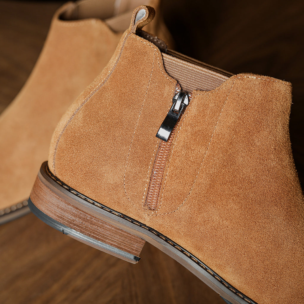 Men's Suede Plain Toe Side-Zip Chelsea Ankle Boots