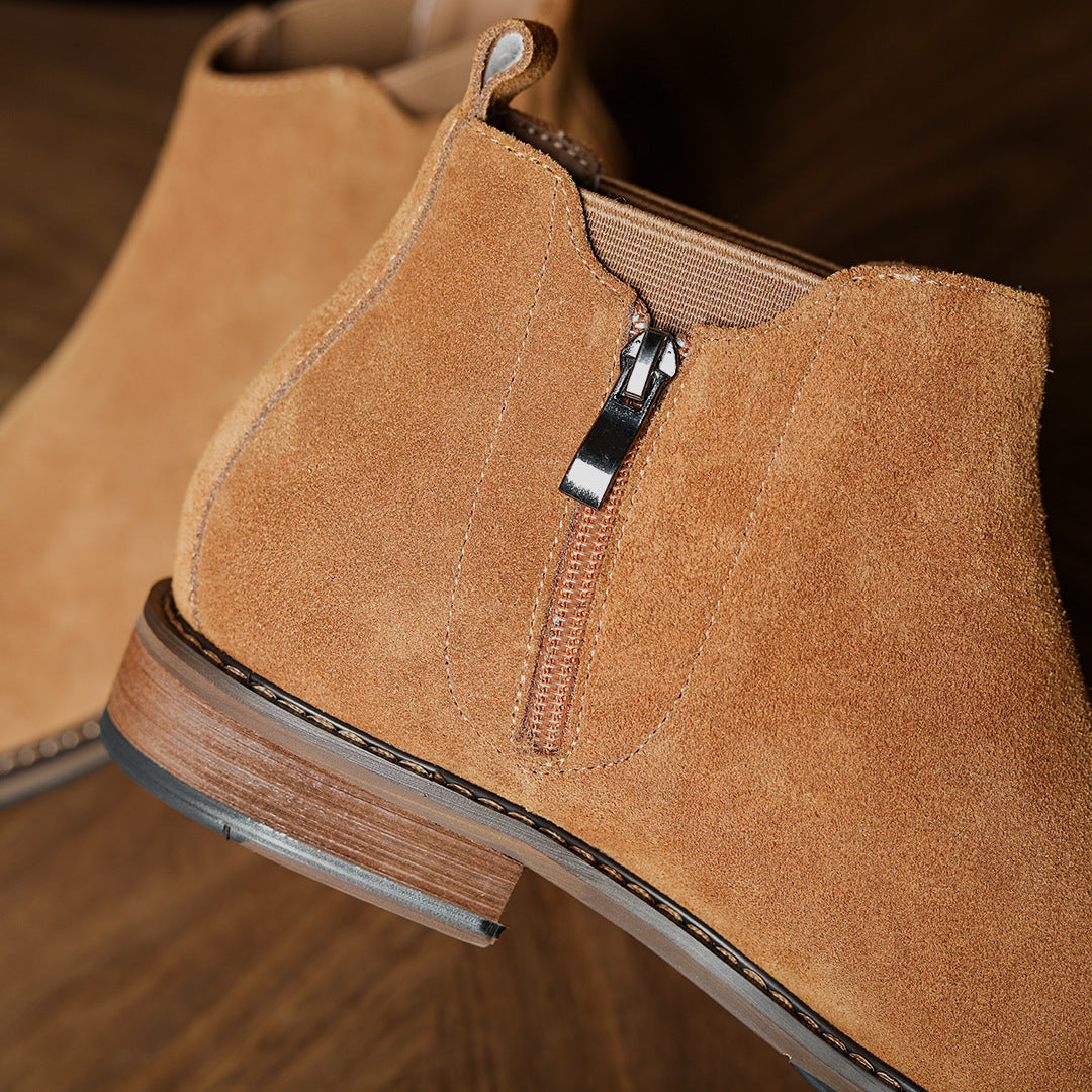 Men's Suede Plain Toe Side-Zip Chelsea Ankle Boots