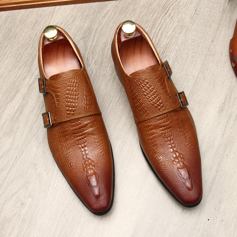 Men's Scaly Twin-Buckle Shoes: Fashion Elite-Groomsman Dress Shoes