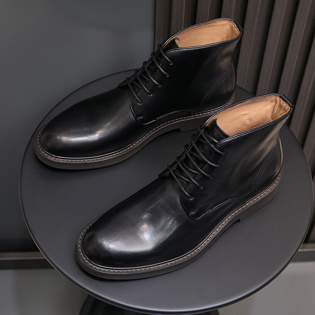 Plain Toe Leather Derby Ankle Boots for Men