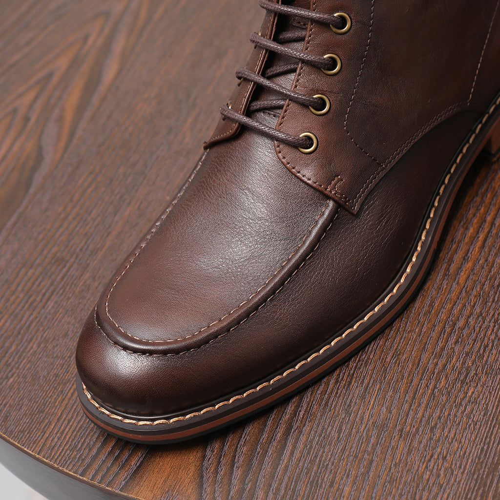 Men's Leather Moc Toe Side-Zip Lace-Up Ankle Boots