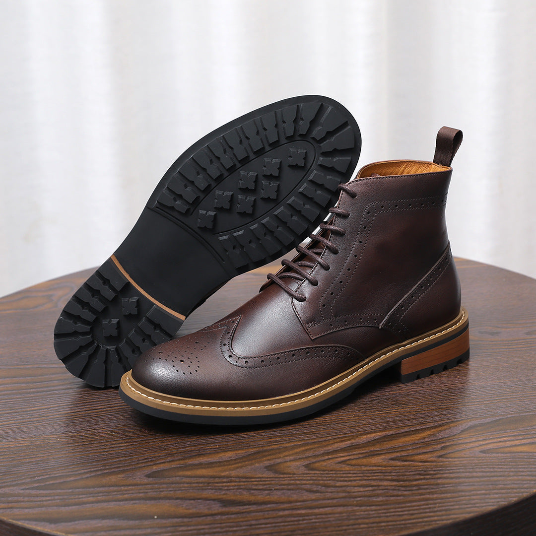 Wingtip Brogue Leather Back-Zip Lace-Up Boots for Men