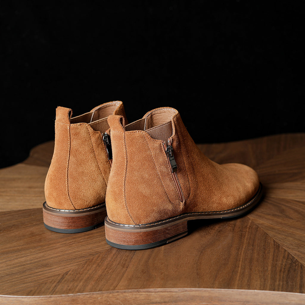 Men's Suede Plain Toe Side-Zip Chelsea Ankle Boots