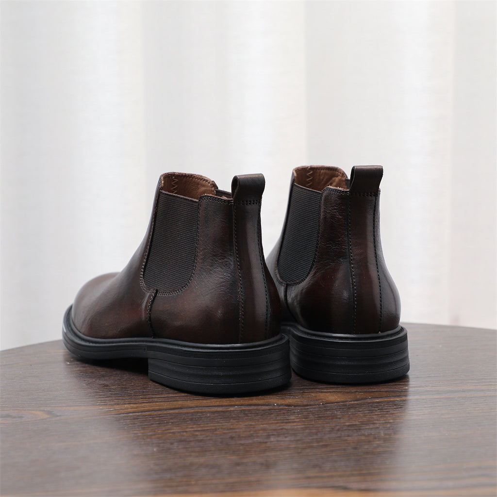 Men's Leather Plain Toe Elastic Gore Chelsea Dress Boots