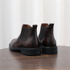 Men's Leather Plain Toe Elastic Gore Chelsea Dress Boots