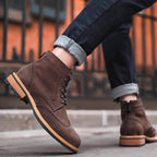 Wingtip Brogue Suede Back-Zip Lace-Up Boots for Men
