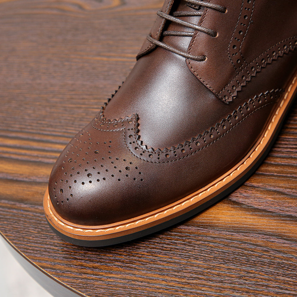 Men's Leather Wingtip Brogue Back-Zip Ankle Dress Boots