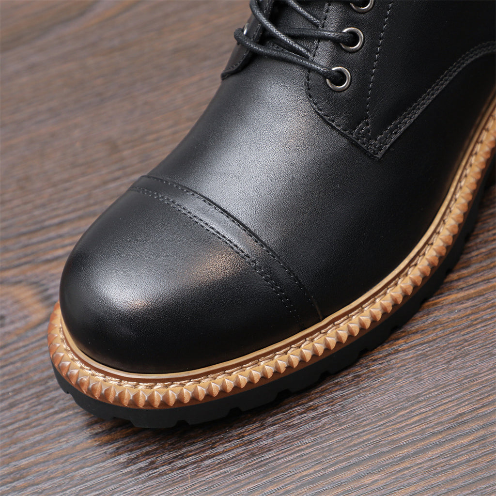 Cap Toe Leather Contrast-Welt Lace-Up Boots for Men