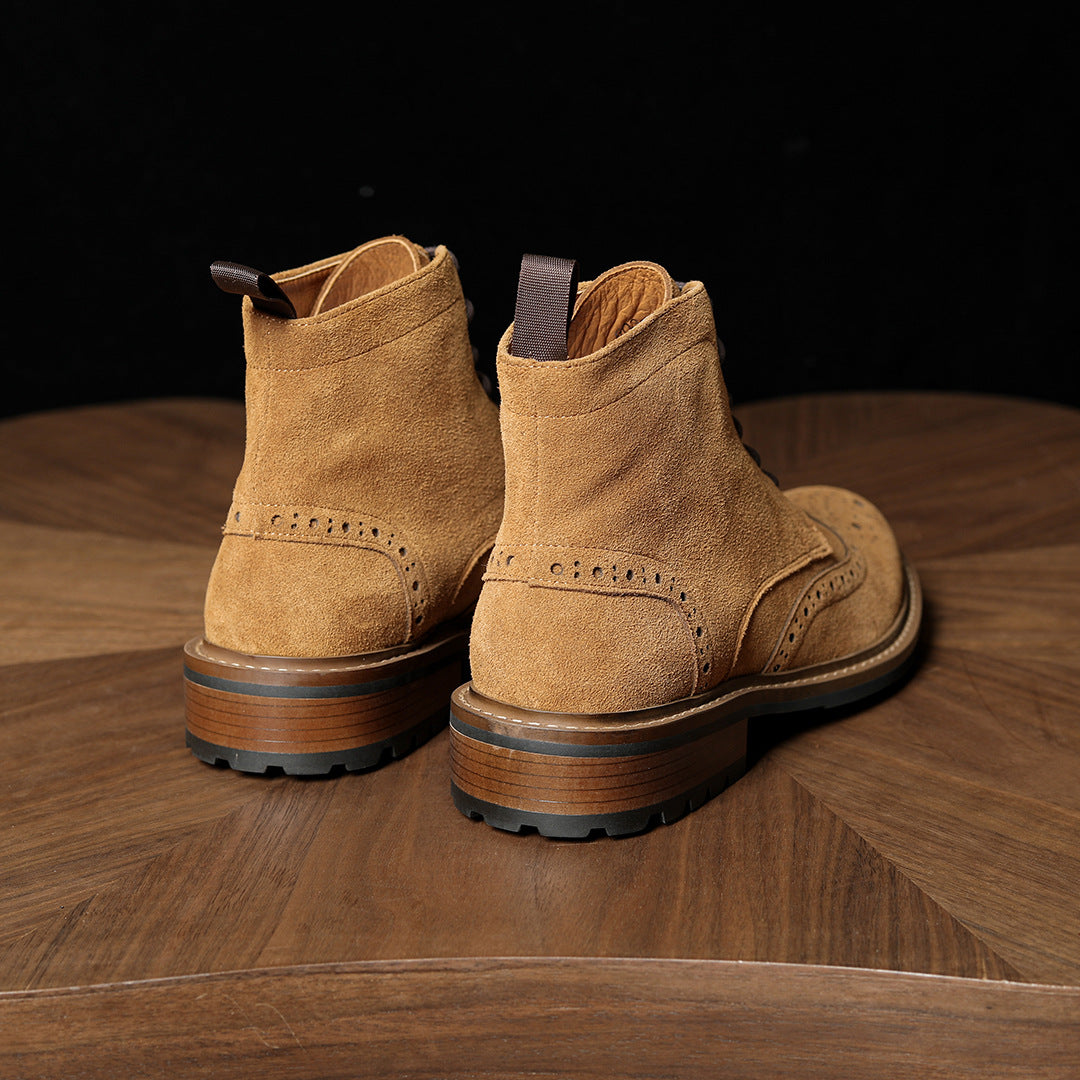 Men's Suede Wingtip Brogue Lace-Up Ankle Dress Boots