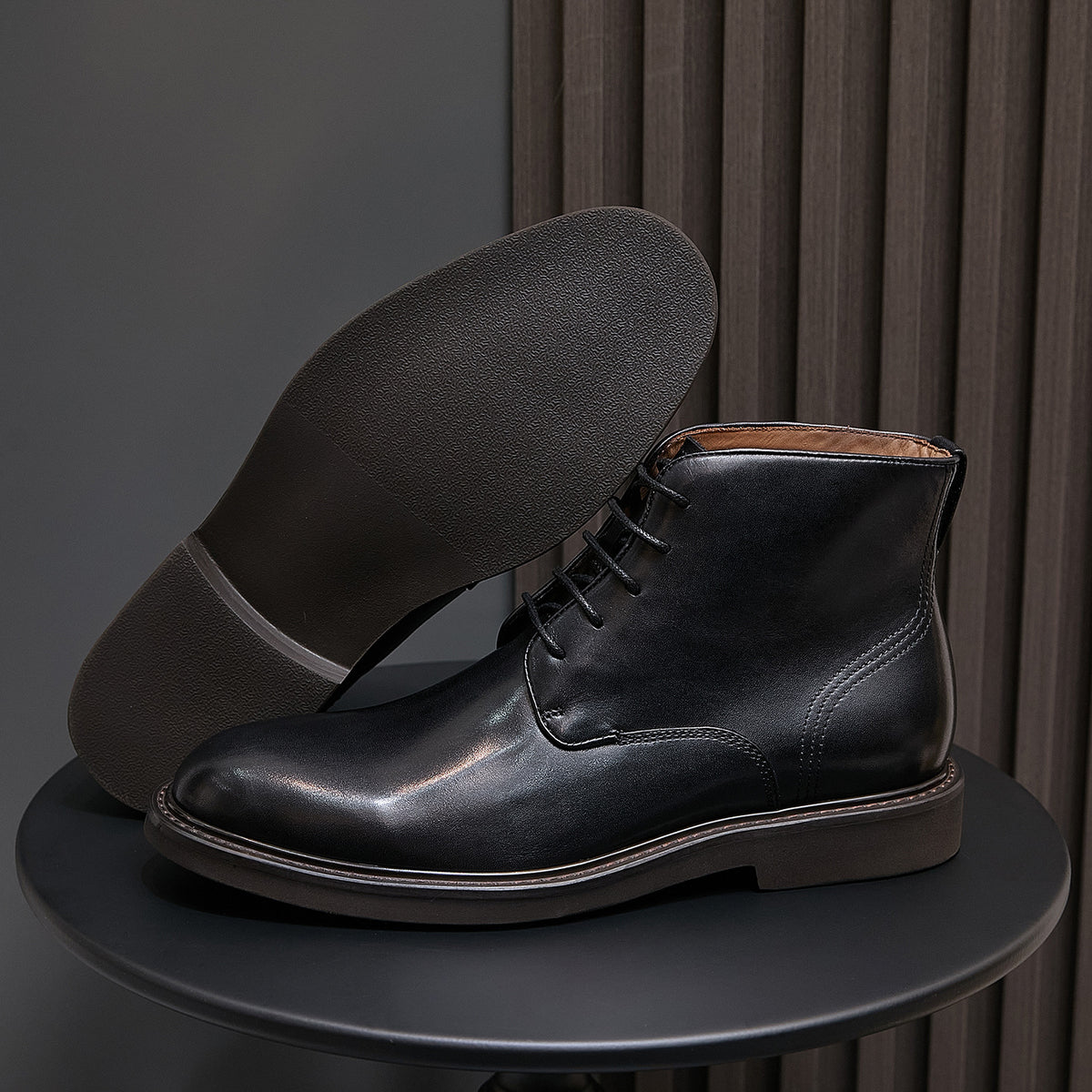 Plain Toe Leather Derby Ankle Boots for Men