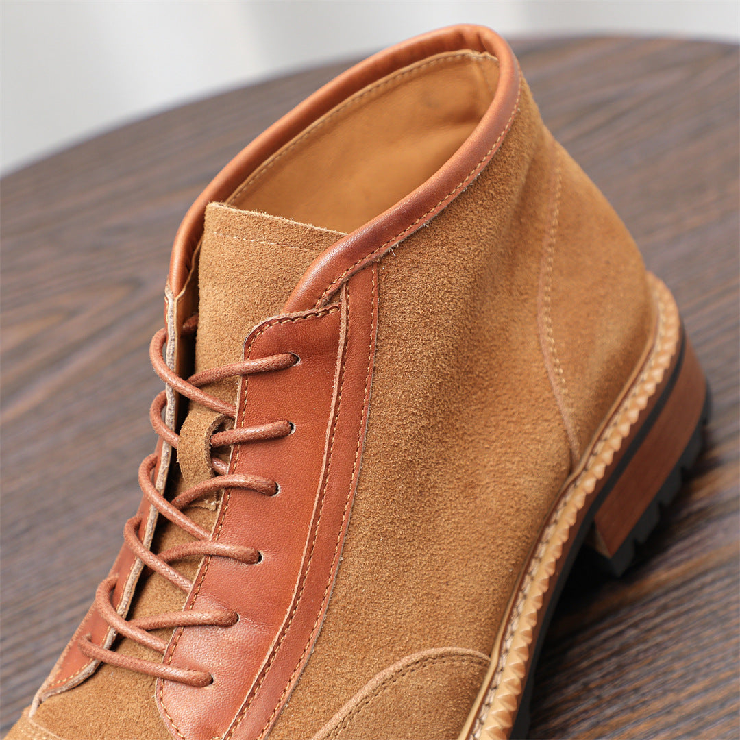 Men's Suede Leather-Trim Lug Sole Lace-Up Ankle Boots