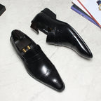Brogue Slip-On Men's Business Casual Loafers Pointed Toe Dress Shoes