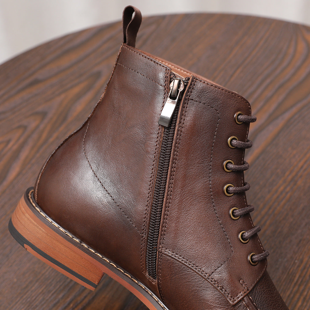 Men's Leather Moc Toe Side-Zip Lace-Up Ankle Boots