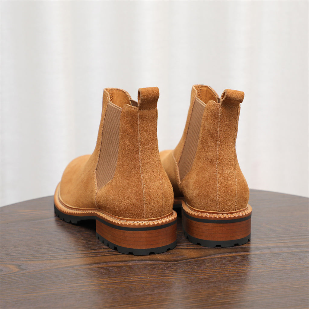 Round Plain Toe Suede Contrast-Welt Chelsea Boots for Men