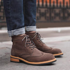 Wingtip Brogue Suede Back-Zip Lace-Up Boots for Men