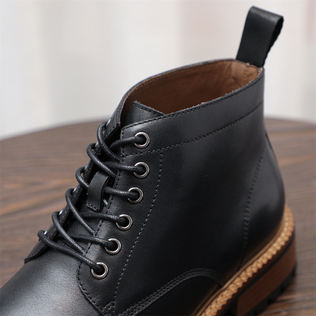 Cap Toe Leather Contrast-Welt Lace-Up Boots for Men