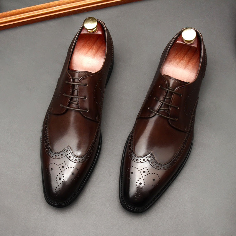 all leather men's Brogue dress shoes Business Lace-up Derby shoes