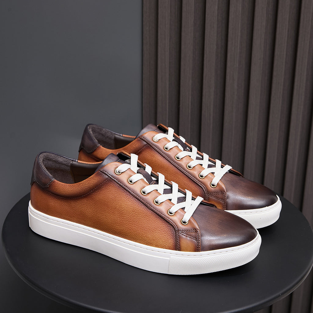 Men's Premium Two-Tone Patina Leather Sneakers