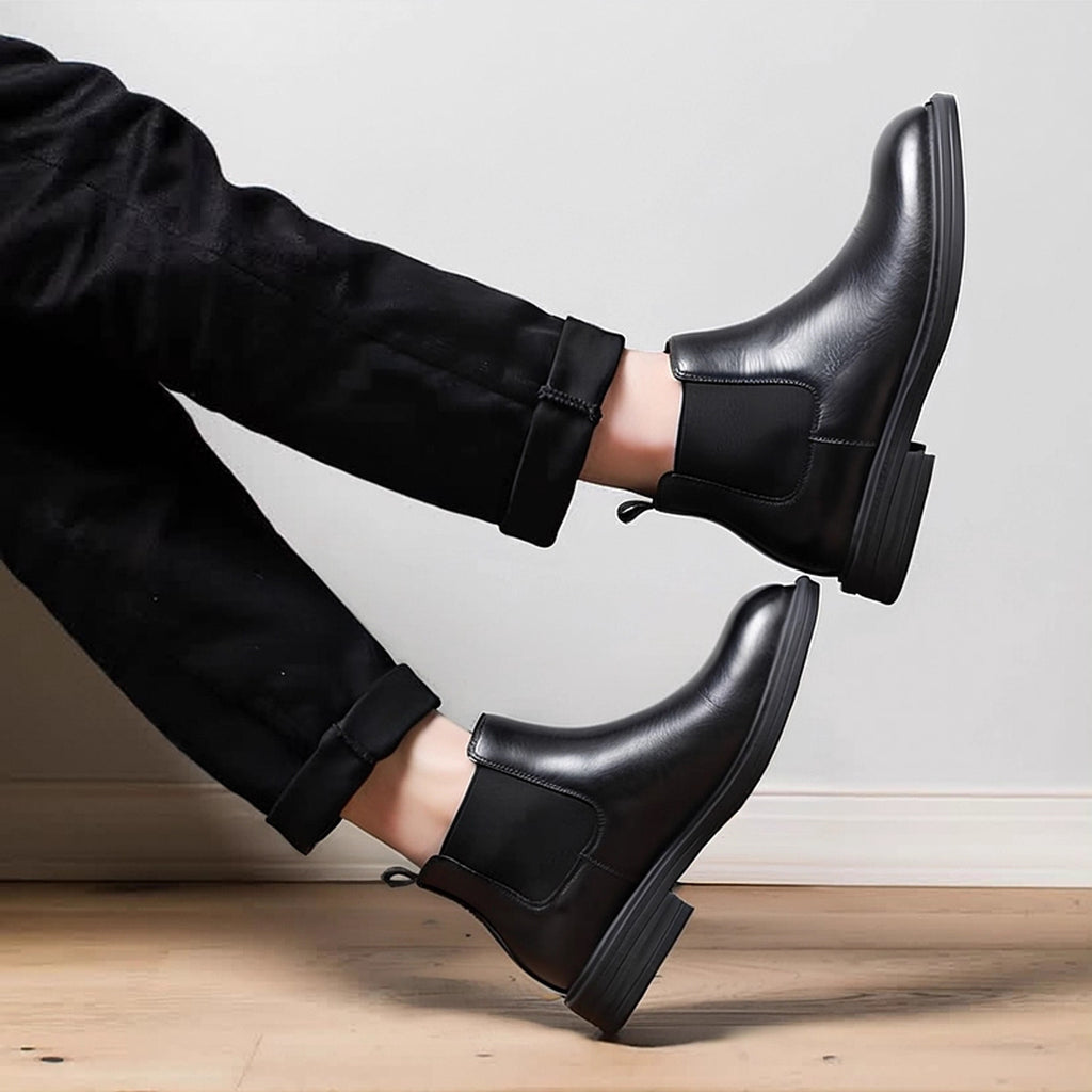 Men's Leather Plain Toe Elastic Gore Chelsea Dress Boots