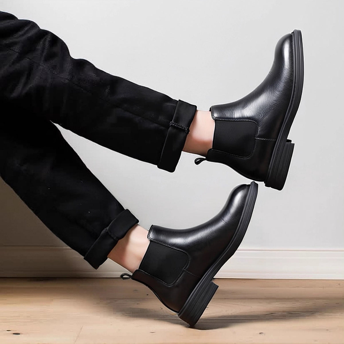 Men's Leather Plain Toe Elastic Gore Chelsea Dress Boots